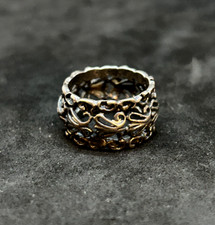925 Sterling Filigree Band Ring 11.7mm Sz 6 - 5.13g