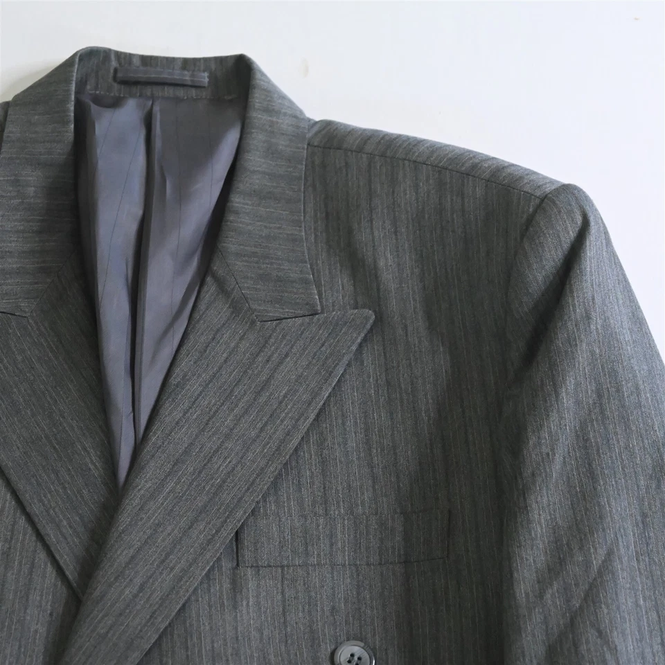Traje Chaqueta Pantalones Traje A Medida Moda Clásica 38R 34x32 Gris Rayas Doble Pecho Foto 3 de 4