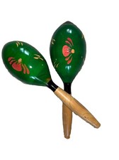 Vtg Maracas Mexican Latin Fiesta 2 piece set 11" Large Wooden Rumba Shakers