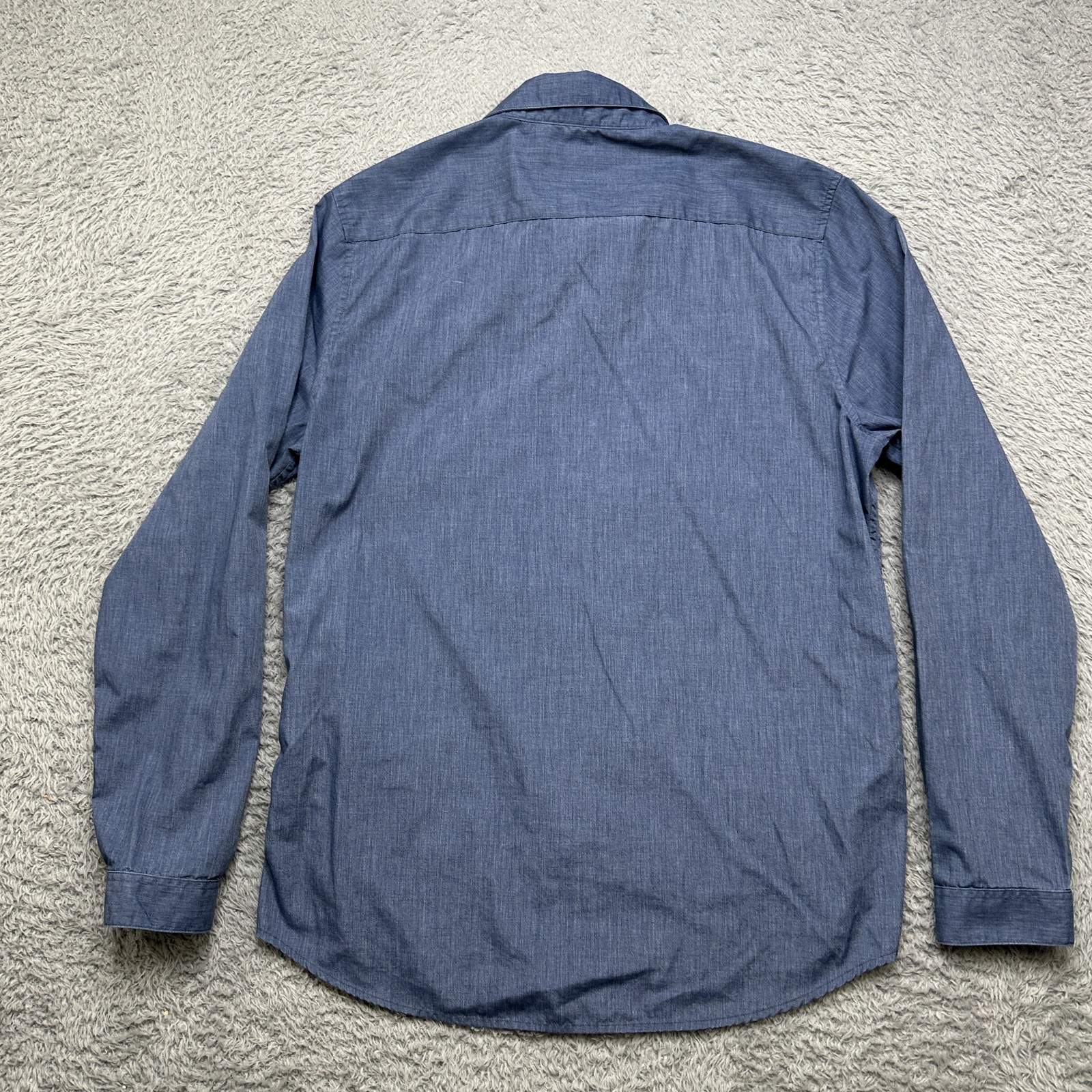 H&M Shirt Mens L Blue Chambray Slim Fit Cotton Polyester image 2