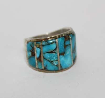 Designer Sterling Silver Wide Turquoise Band Ring Sz: 11.75 [036WEA]
