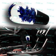 Blue Unique 100mm Real Flowers Gear Stick Shift Knob Lever Shifter W 3 Adapter