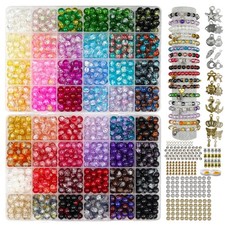 Hanyoung 8mm Glass Beads for Bracelet Making kit,48 Colors 8mm, Crackle Color