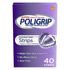 Super-Poligrip Comfort Seal Denture and Partials Adhesive Strips-40 Ct-USA