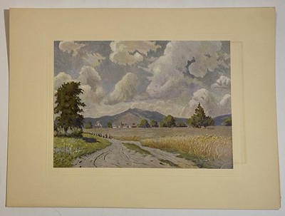 Vintage Sowjetunion UdSSR Kollektiv Bauernhof Berge Kaukasus Realismus Kunstdruck