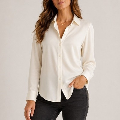 Quince Blouse Washable Stretch Silk Exec Luxe Date Office Trip Ivory M NWT FLAW