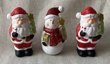 Lot of  3 Greenbrier International SANTA & snowman Furines with glitter trees