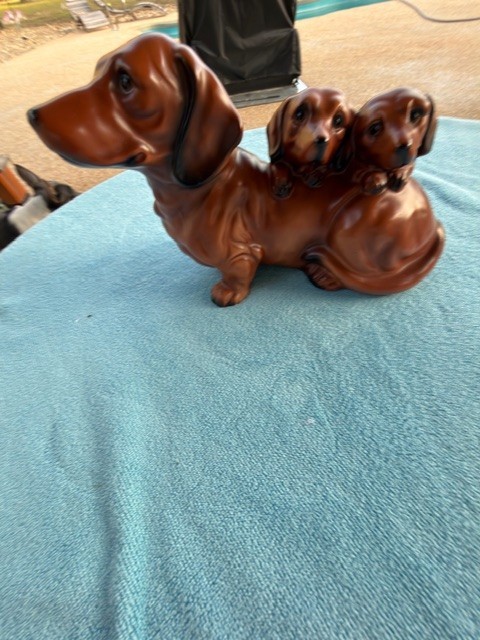 Vintage MCM Sun Fashion Giftware by KIMCO Red Dachshund Mom pups Made in Japan