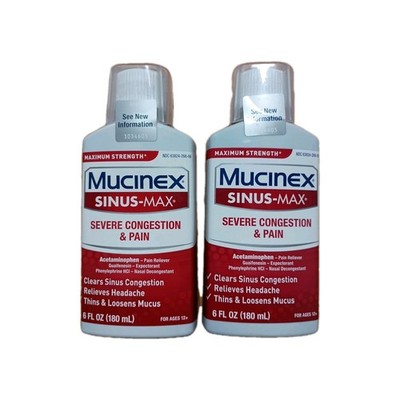 2 Sinus-Max Severe Congestion & Pain  Relief Liquid 6oz 