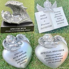 Dad Mum Graveside Memorial Remembrance Heart Cherub Grave Stone Cemetery Plaque
