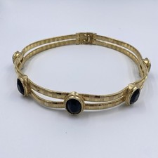 Vintage Accessocraft NYC gold Tone metal black cabochon Stretchable belt