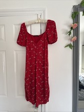 Red Floral Dress Mid Length Modified By Owner Stitched Both Sides  Scalloping