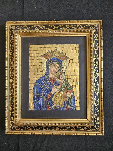 Small Micro-Mosaic Madonna Panel Vatican Studio Del Mosaico No. 4349 A Framed