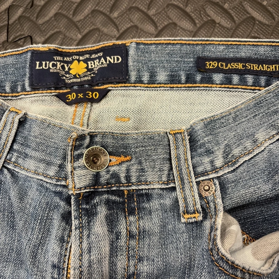 Lucky Brand Jeans Mens 30x30 Blue Medium Wash Cotton 329 Classic Straight Fade - Image 3 of 4