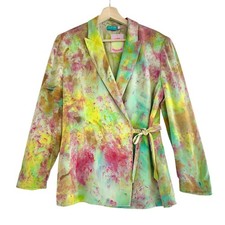 $198 OOAK Upcycled Handmade Colorful Hand Dyed Silk Statement Blazer- Large, NWT