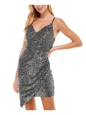 CRYSTAL DOLLS Womens Black Overlay Asymmetrical Hem Short Dress 7