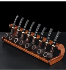 Sapele Wooden Tobacco Pipe Stand Rack Holder Display for 8 Smoking Pipes Shelf