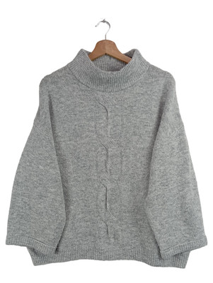OPUS Damen Pullover grau Gr. 40 M Rollkragen Zopfstrick