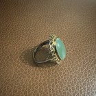 Oval Green Stone Bezel Set Cocktail Solitaire Stackable Metal Ring Size 7 — photo 4