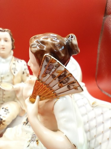 VTG Porcelain Victorian Figurine Couple On Sofa Couch Having Tea Very Detailed - Bild 17 von 20