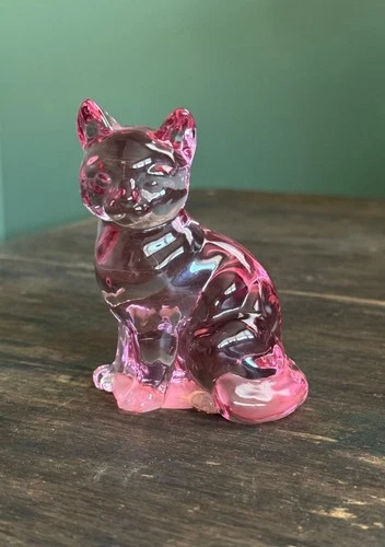 Fenton Pink Art Glass 3.75" Sitting Cat Figure