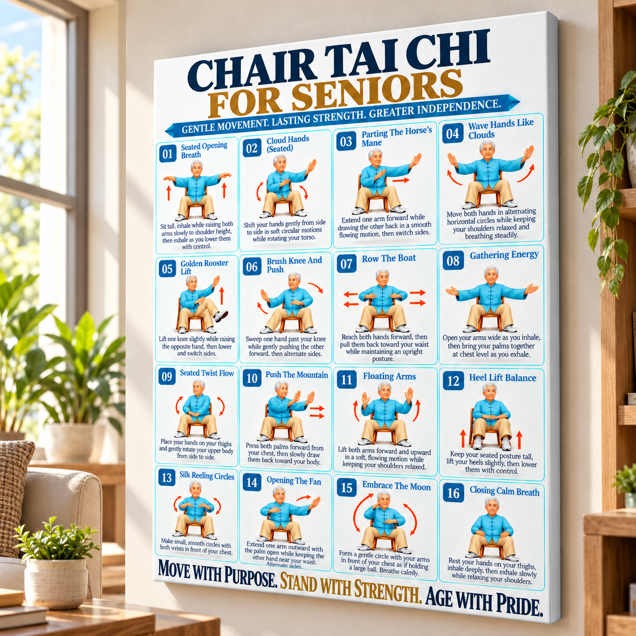 Chart. Skip Icon Chair Tai Chi for Seniors 16 Seated Exercises Workout Chart Poster ...
