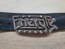 VTG RARE ITALY ENERGIE LOGO BLACK GENUINE LEATHER BELT BUCKLE 40,3" 102.5 cm