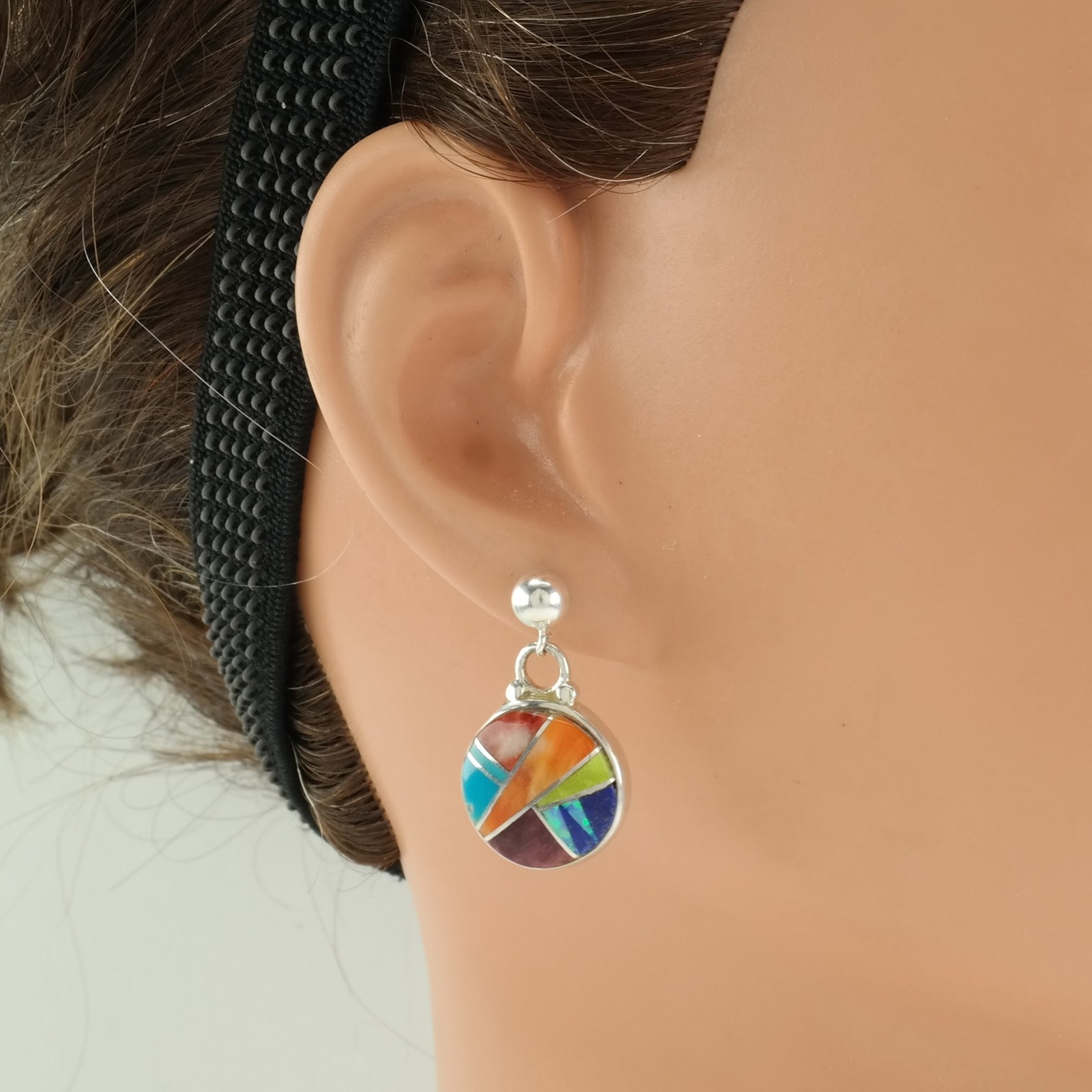 Ferris Multi Gemstone Inlay Stud Dangle Sterling … - image 4