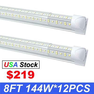 8 foot led lights T8 144W shop lights for garage led super bright 6500K 12 Pack