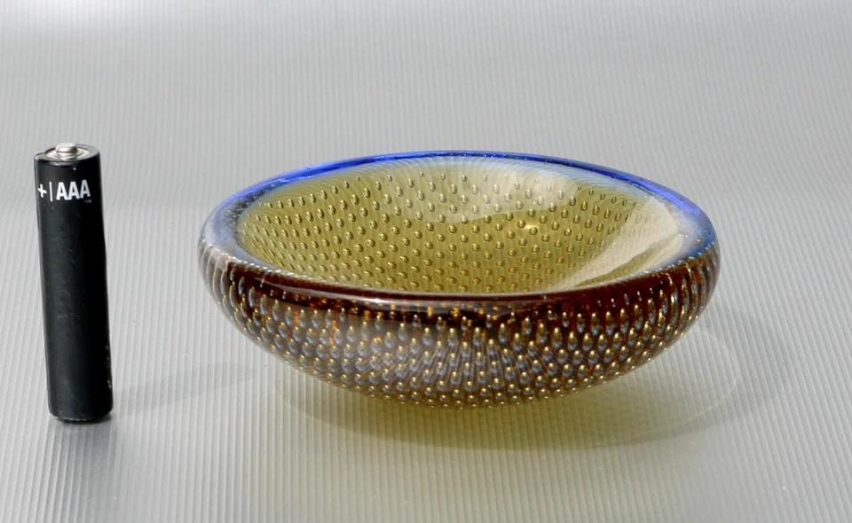 Murano Bullicante Sommerso Glasschale mit Luftblasen, Ø ~8cm, ~160g, Mid Century - Bild 3 von 4