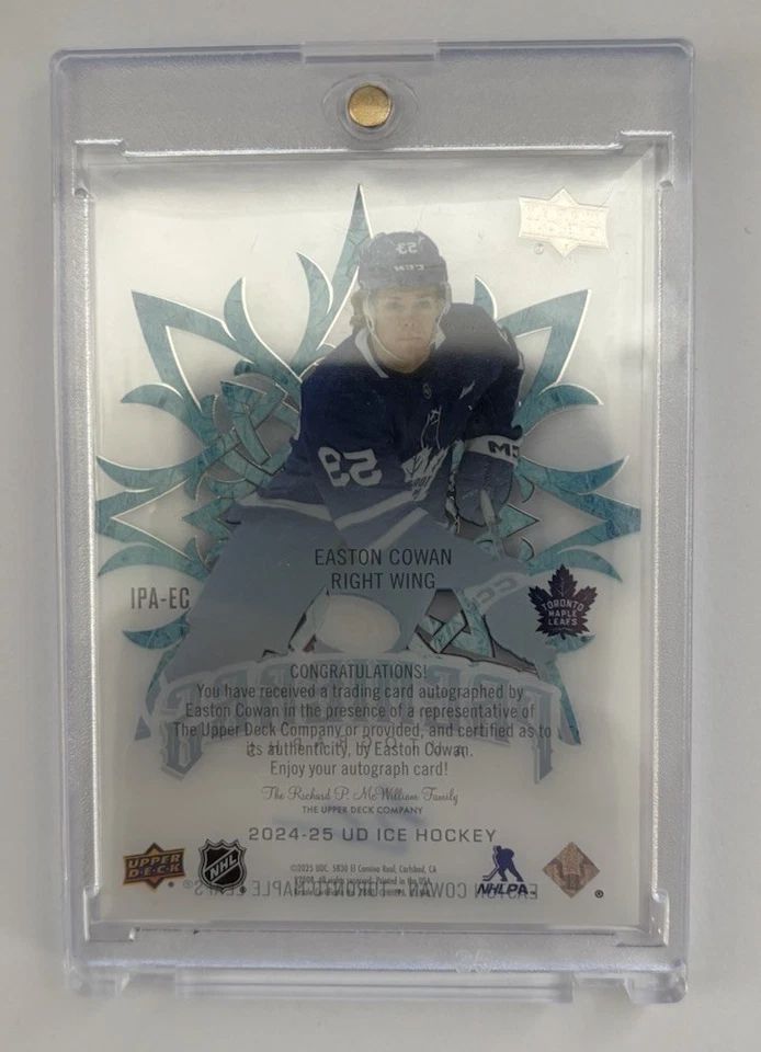24-25 Ice Premieres Auto Rookie Easton Cowan Toronto Maple Leafs /199 IPA-EC - Image 2 of 2