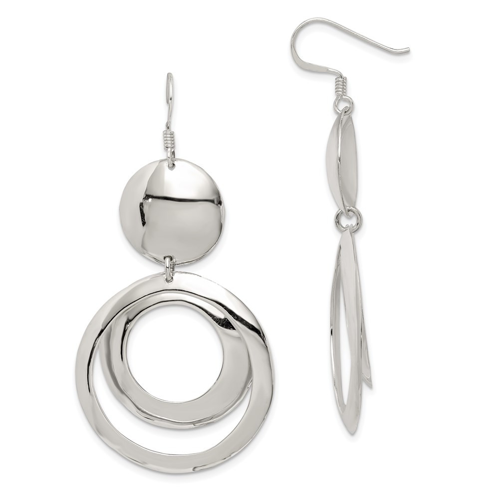Sterling Silver Polished Circle Drop Dangle Earrings 61mm 5.58g