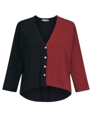 Alembika Two Tone Color Block Crop Cardigan Plum Red Black Size 6 | US 16-18 NWT