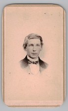 Antique CDV Circa Unmarked Young Man Bow Tie Portrait Unmarked