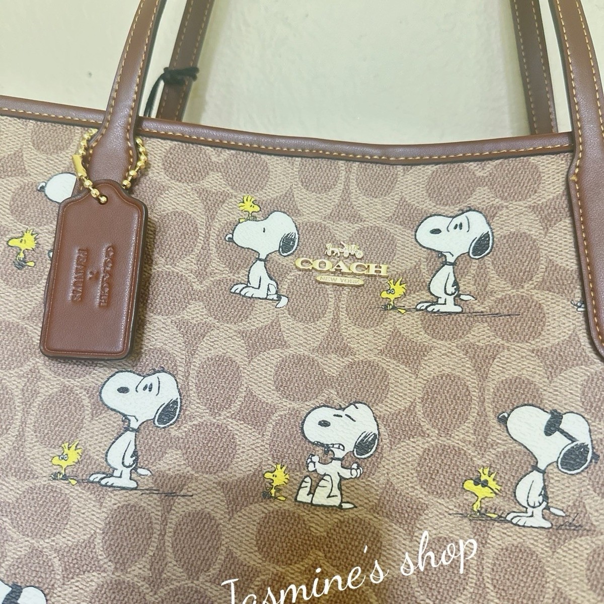 NWT Coach X Peanuts City Tote Bag In Signature Canvas With Snoopy