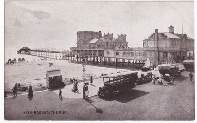 Bognor Pier West Sussex 1910er Charabanc Motorbus Picture Hall unbespielte Postkarte