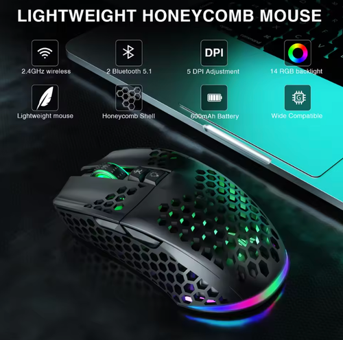 SOLAKAKA Wireless/Wired Gaming Mouse Ultralight Honeycomb Shell RGB - Zdjęcie 2 z 14