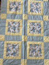 Handmade Patchwork Baby Quilt Comforter Blue baby elephant 26  X 36  