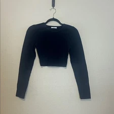 Aritzia Babaton Deep Blue  Long Sleeve Cropped Sculpt Knit Top Size Medium