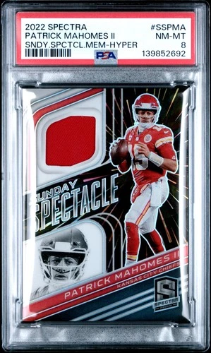 2022 SPECTRA SUNDAY SPECTACLE MEMORABILIA HYPER PATRICK MAHOMES II 45/75 PSA 8