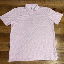 Johnnie-O PERFORMANCE GOLF POLO SHIRT LARGE WHITE PINK DOT SURFER ALL OVER PRINT