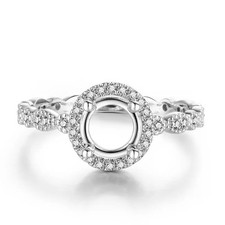 6mm Round Semi Mount Ring 925 Sterling Silver White CZ Halo Women Wedding Ring