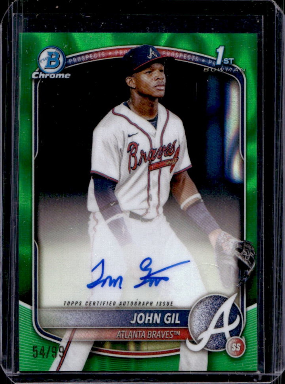 2025 Bowman Chrome John Gil Auto Green Lava Refractor 1st Prospect #/99 Braves