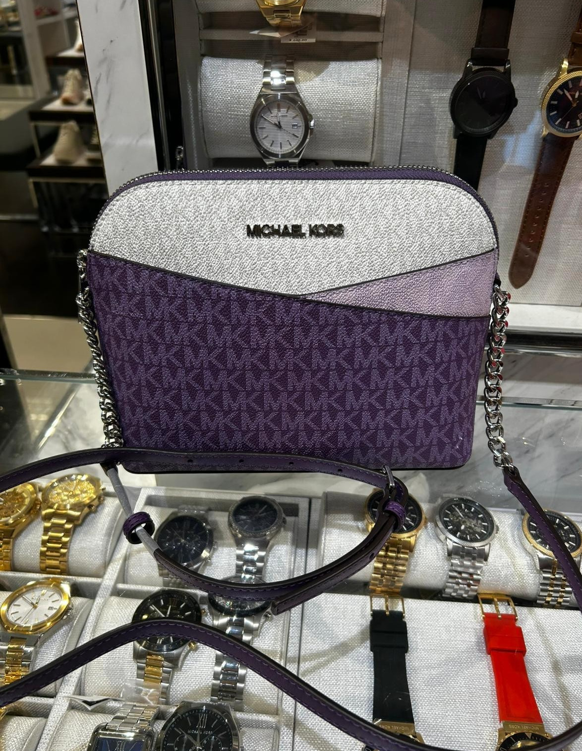 Michael Kors Jet Set Women Dome Crossbody Bag +Double Zip Wallet Set Dark Purple thumbnail 5