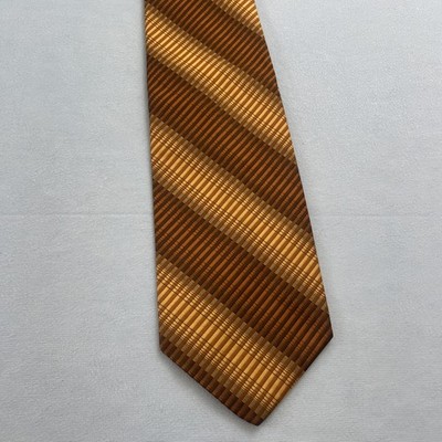 Vtg 60s Liebert Phil Hahn Kipper Tie Brown Gold Ribbed Stripe Repp NeckTie 4x55''