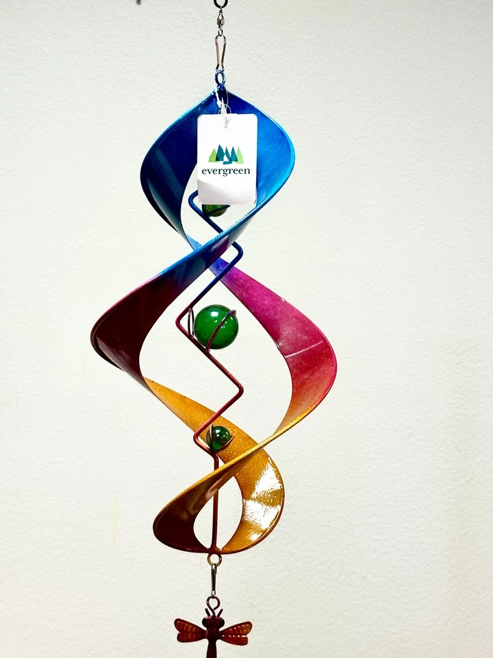 EVERGREEN 47M3841 Giratorio de Viento Colgante Exterior Espiral Metal LIBÉLULA COLORIDO Foto 3 de 4