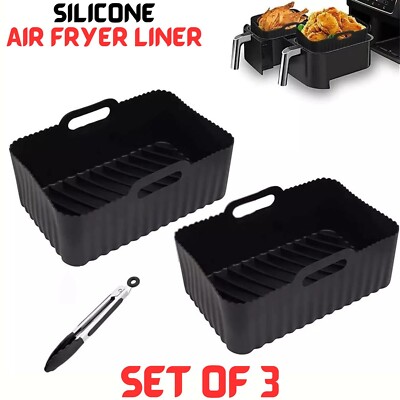 2 Stück Silikon Liner Antihaft Luft Friteuse Wiederverwendbar Korb Backen Kochen mit Zange