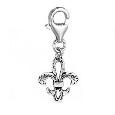 Clip on Fleur-de-lis Dangle Charm Pendant for European Clip on Charm Jewelry w/ 