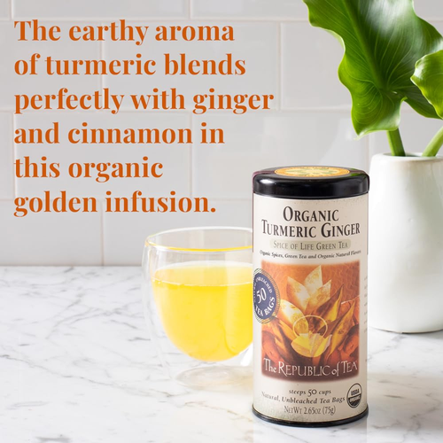 — Organic Turmeric Ginger Green Tea Tin, 50 Tea Bags, Naturally Caffeinated - 第 4/12 張圖片