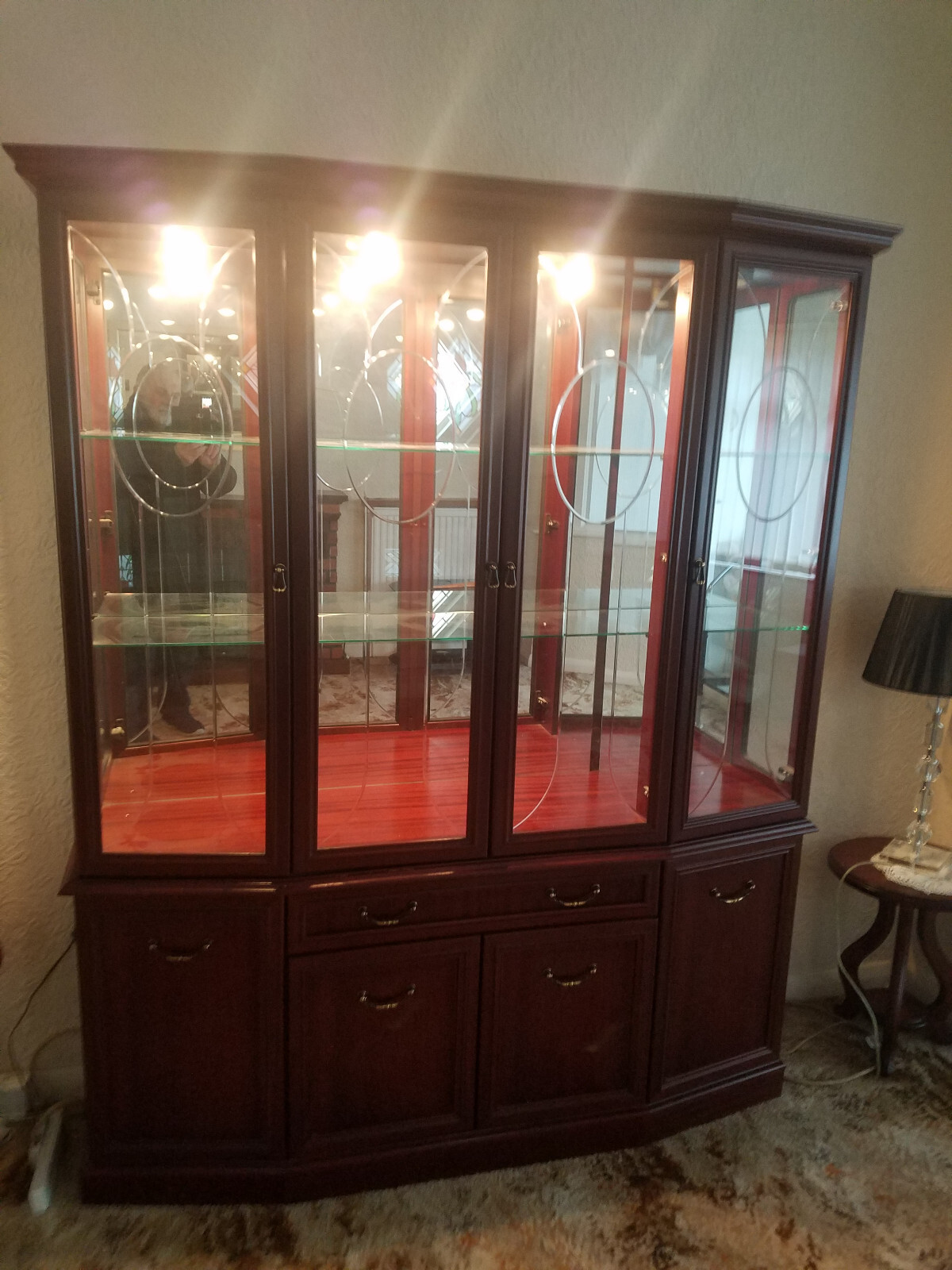 GPlan Mahogany Display Wall Unit, Illuminated, Mirrored Back, 4 Door